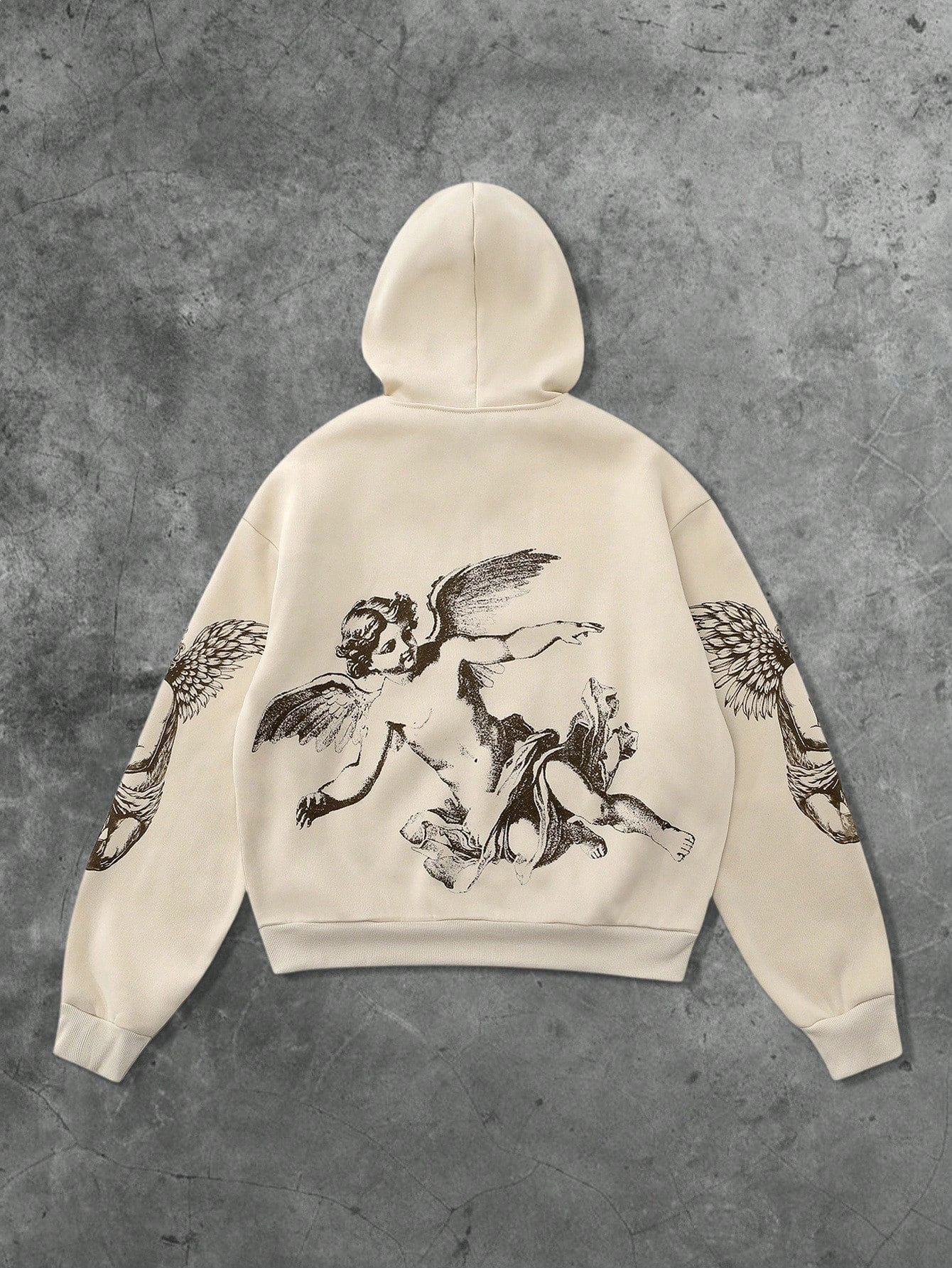 Men Vintage Angel Print Open Front Hoodie