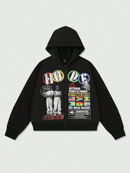 Men's Retro Graphic Zip-Up Hoodie