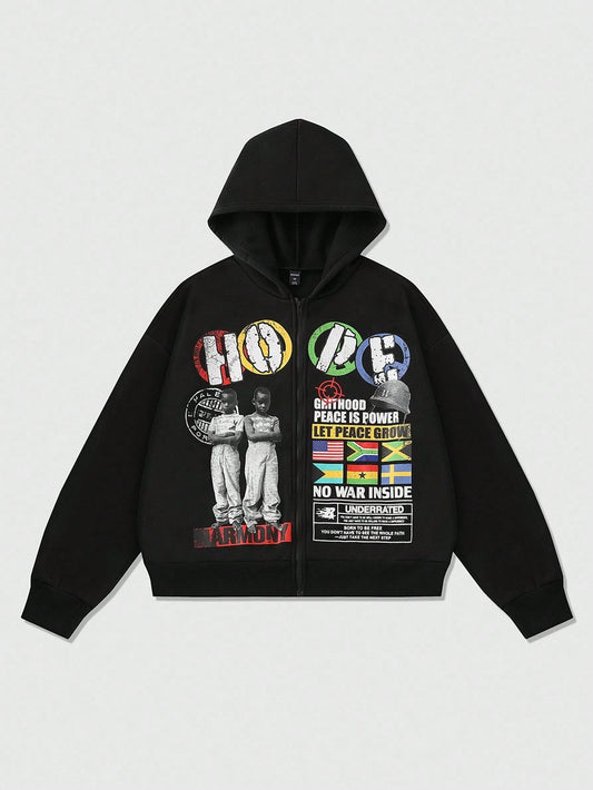 Men's Retro Graphic Zip-Up Hoodie