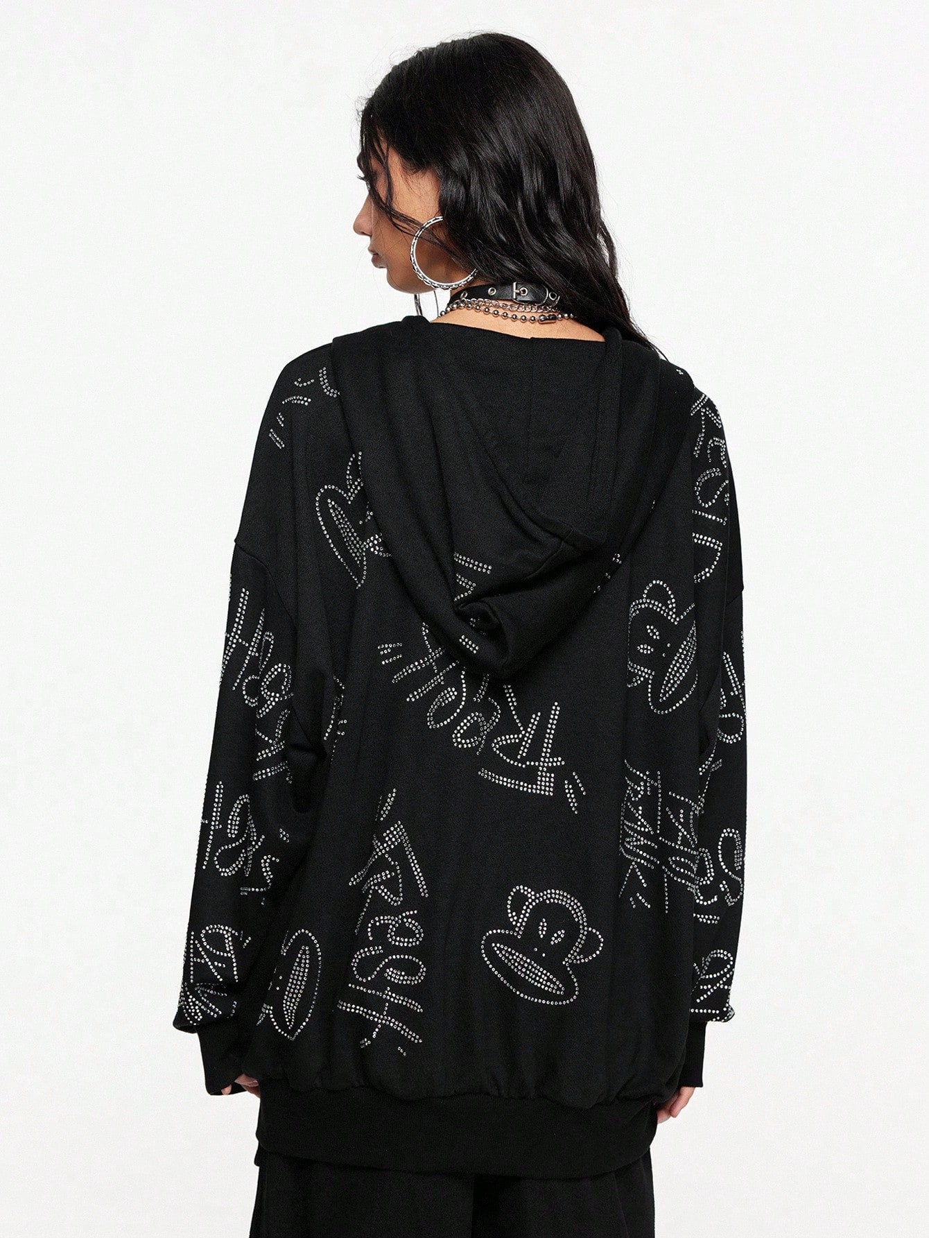 Paul Frank X ROMWE Rhinestone Zip Hoodie