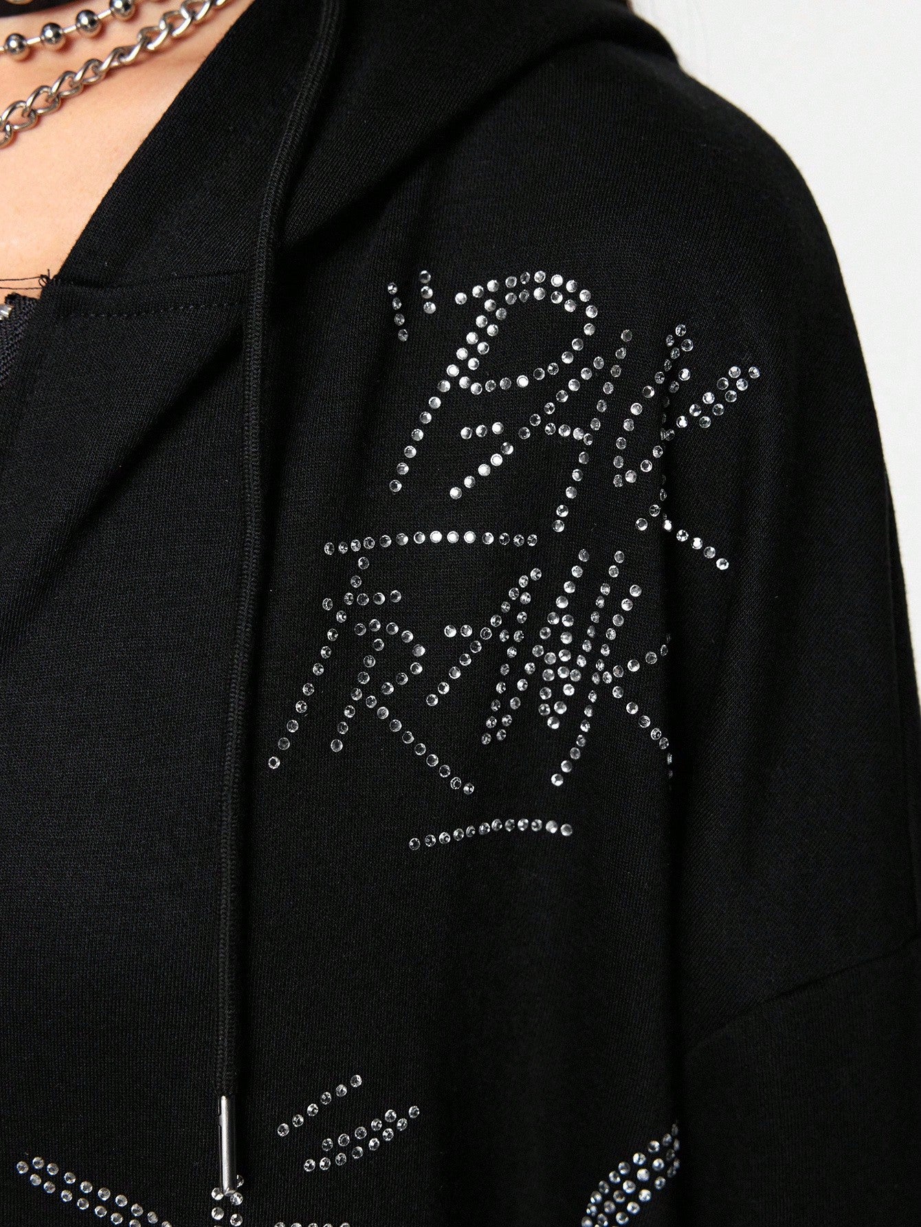 Paul Frank X ROMWE Rhinestone Zip Hoodie