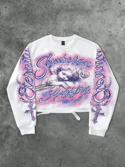 Men Vintage Cross Angel Graphic Sweatshirt