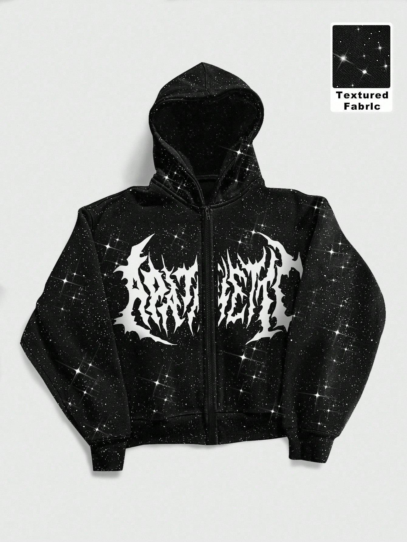 Men's Shiny Gothic Print Zip-Front Y2K Long Sleeve Hoodie