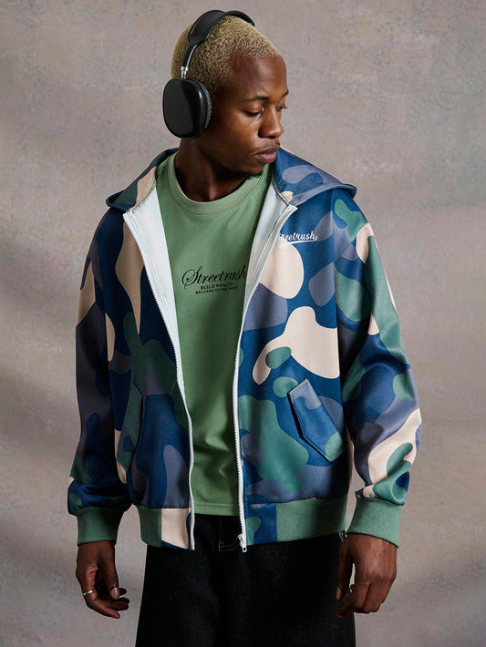 Men's Loose Fit Camouflage Hooded Windbreaker