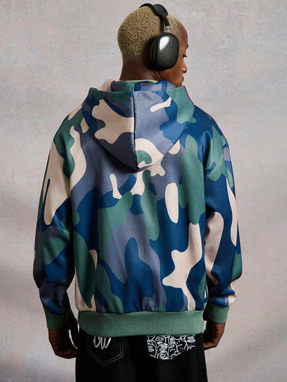 Men's Loose Fit Camouflage Hooded Windbreaker
