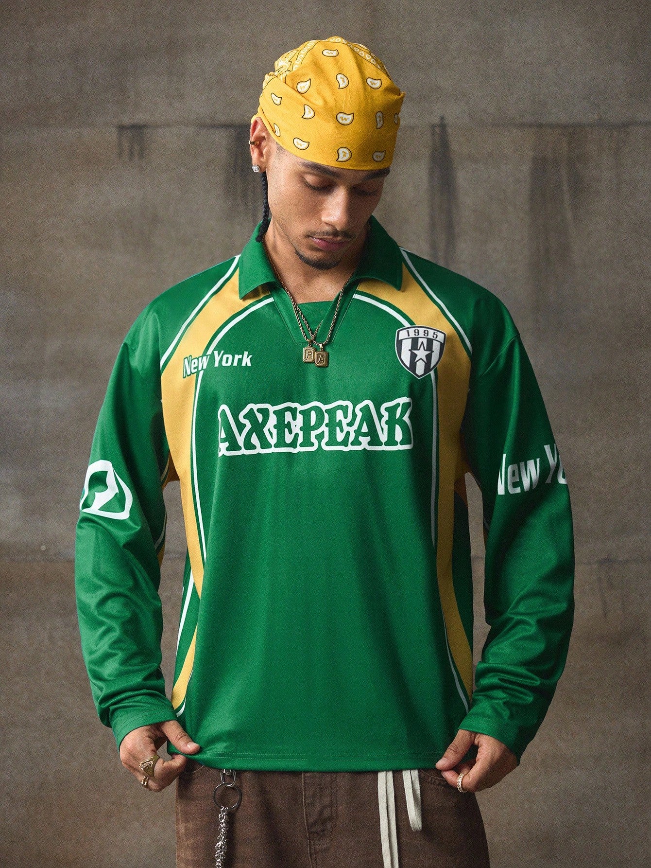 Men's Printed Long Sleeve Polo Shirt