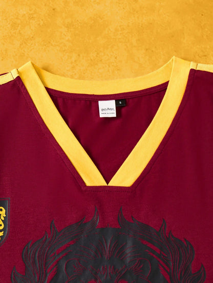 Oversized V-Neck Striped Letter Drop Shoulder Jersey