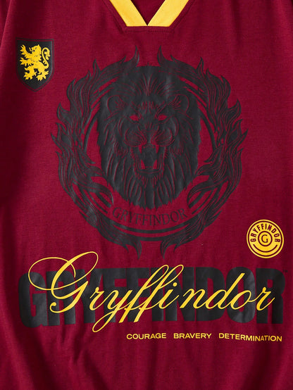 Oversized V-Neck Striped Letter Drop Shoulder Jersey