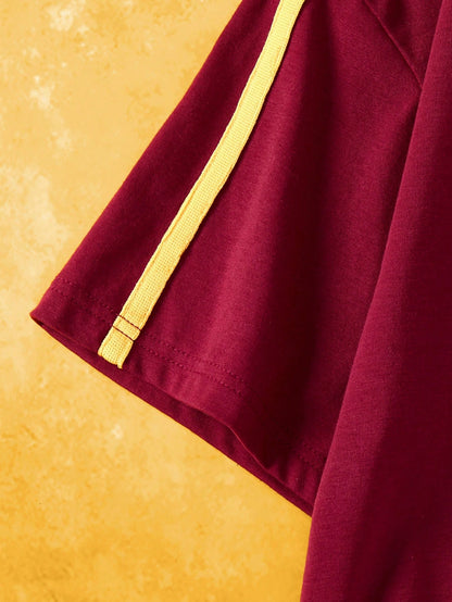 Oversized V-Neck Striped Letter Drop Shoulder Jersey