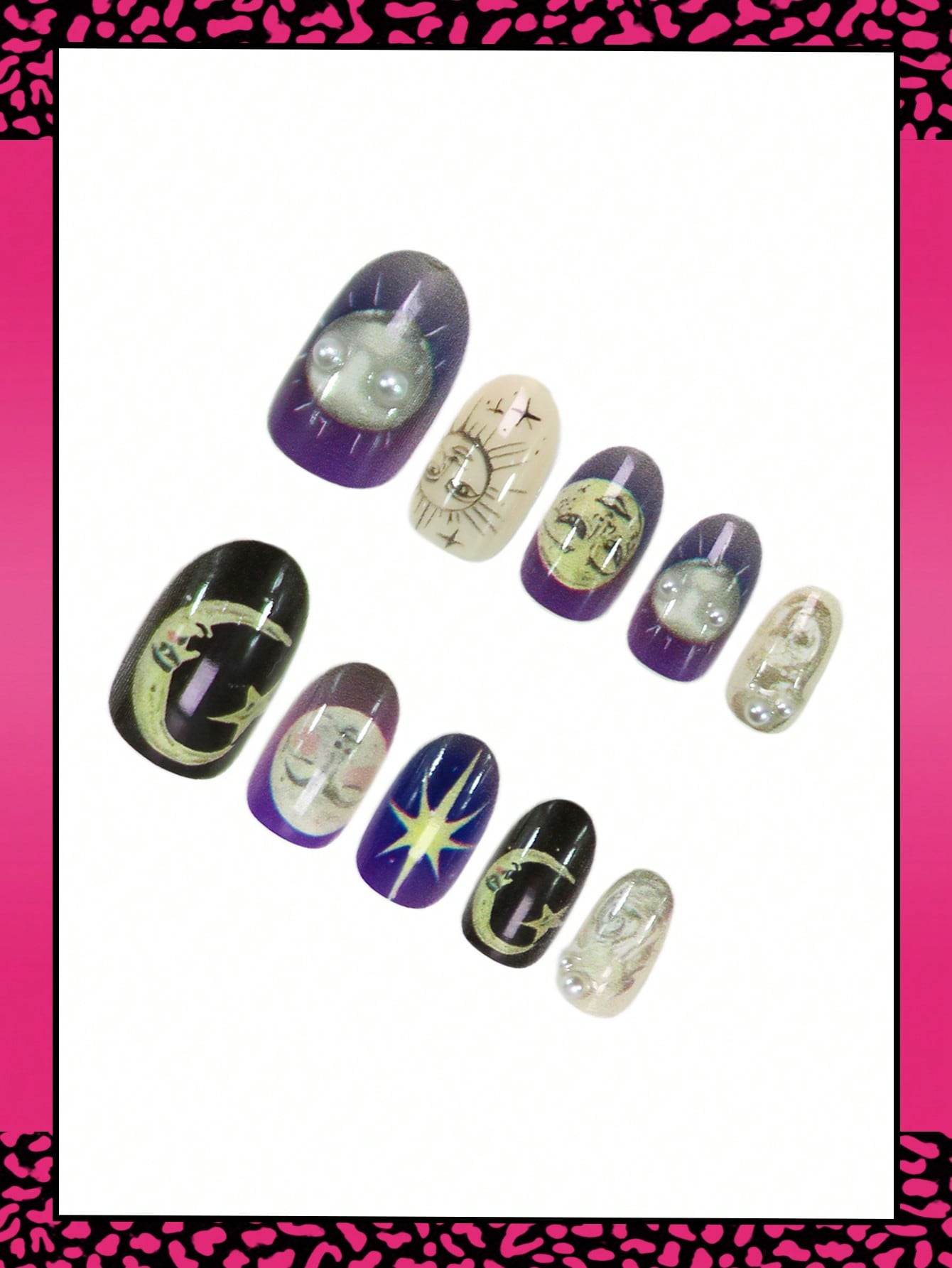 Retro Sun & Butterfly Medium Almond Press-On Nails