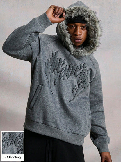 Men's Letter Graphic Raglan Fleece Hoodie