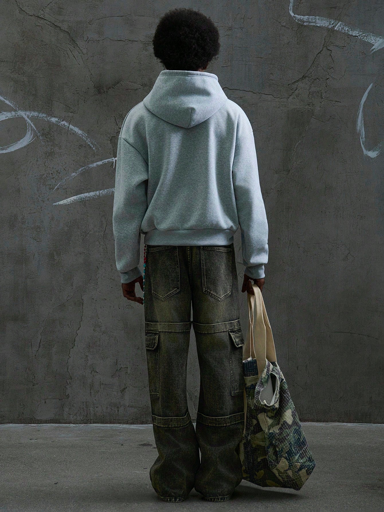 Rhinestone Teeth Print Grey Thermal Hoodie