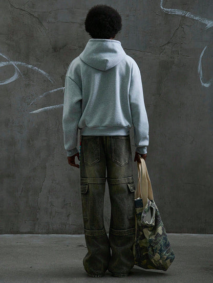 Rhinestone Teeth Print Grey Thermal Hoodie