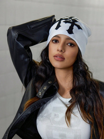 DareSee Unisex Cross Design Knit Ear Muff Beanie Hat
