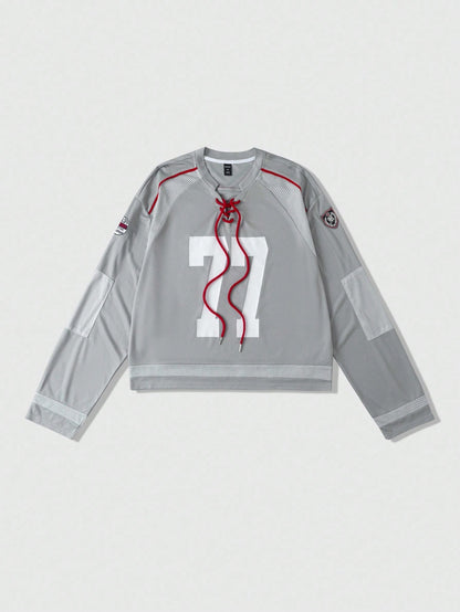 Street Life Men's Oversized Halloween Mesh Patchwork Long Sleeve Grey Jersey