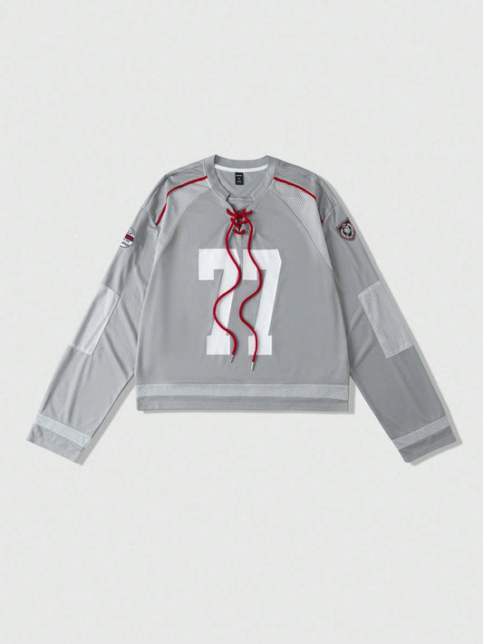 Street Life Men's Oversized Halloween Mesh Patchwork Long Sleeve Grey Jersey