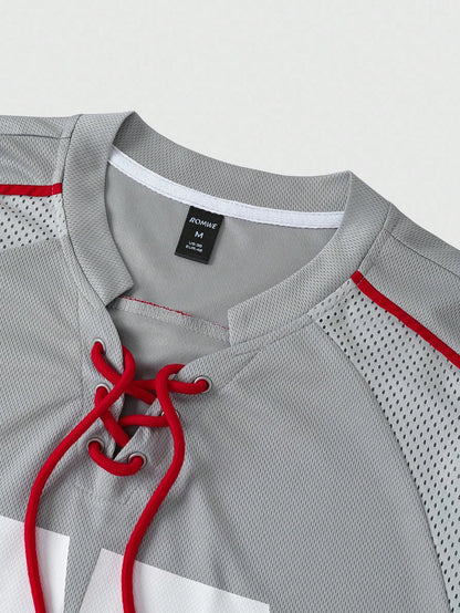 Street Life Men's Oversized Halloween Mesh Patchwork Long Sleeve Grey Jersey