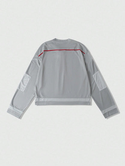 Street Life Men's Oversized Halloween Mesh Patchwork Long Sleeve Grey Jersey