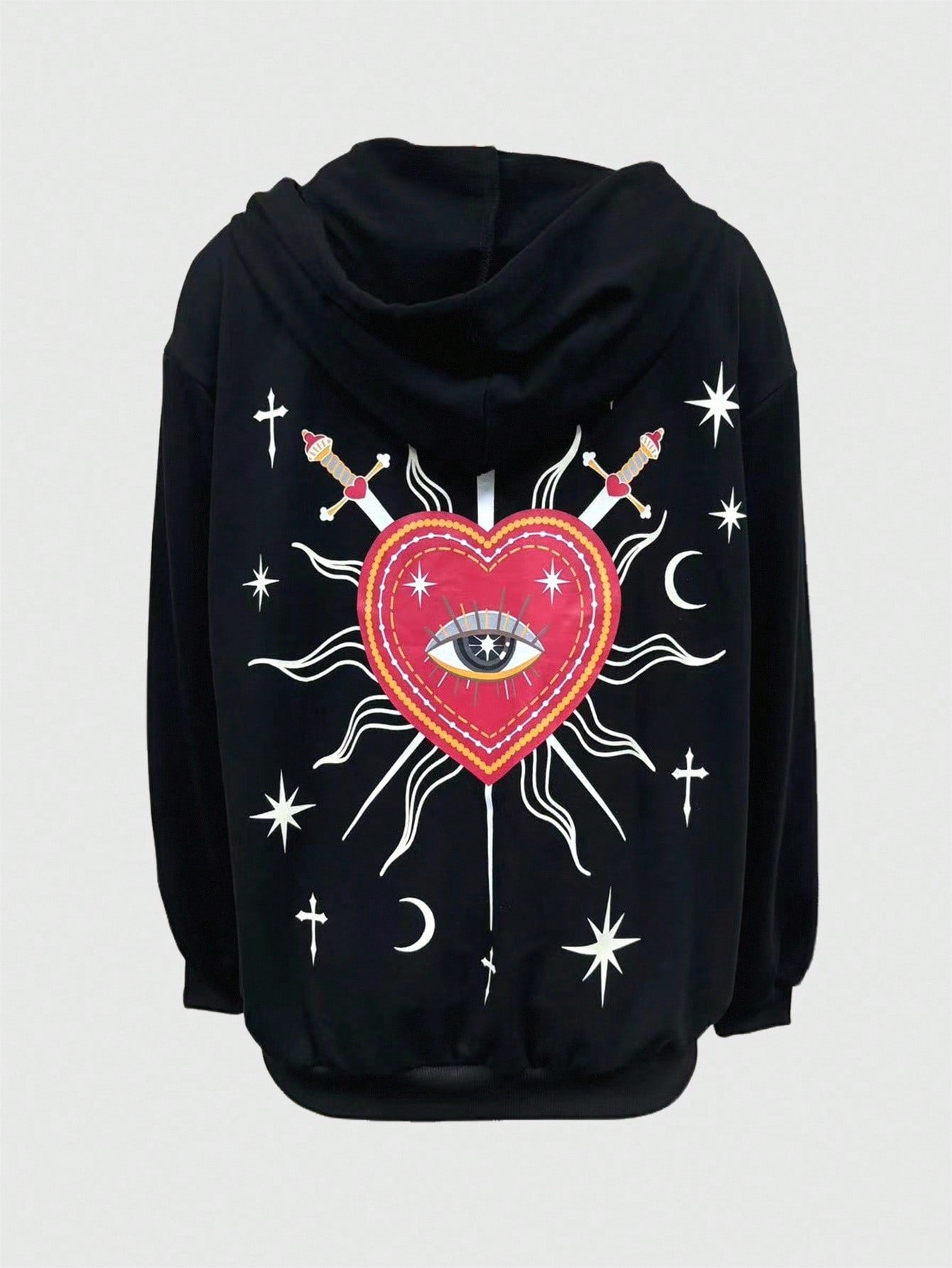 Goth Star Heart Pearl Decor Zip Hoodie