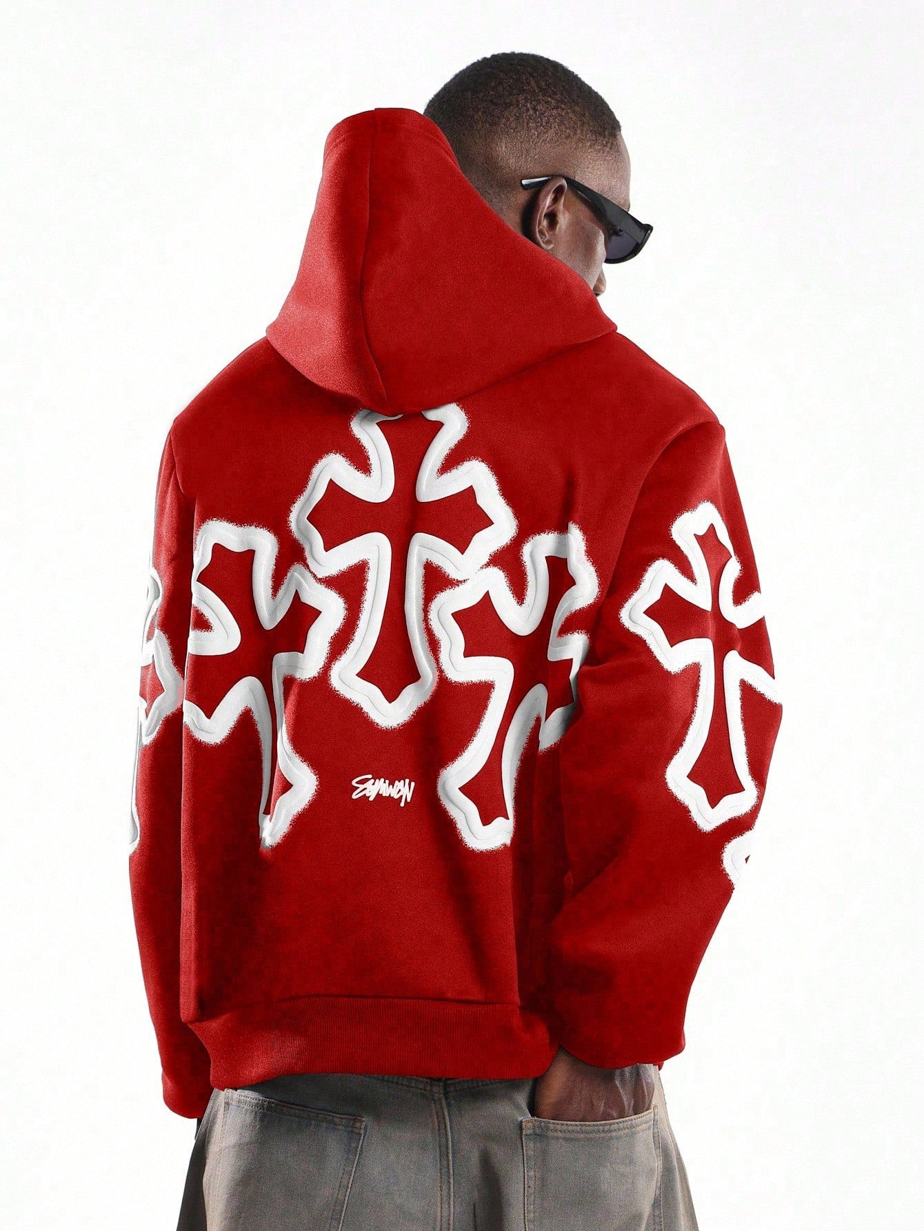 White Cross Graffiti Oversized Pullover Hoodie