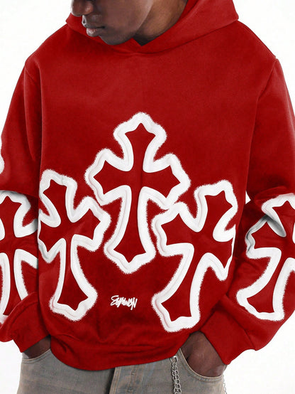 White Cross Graffiti Oversized Pullover Hoodie