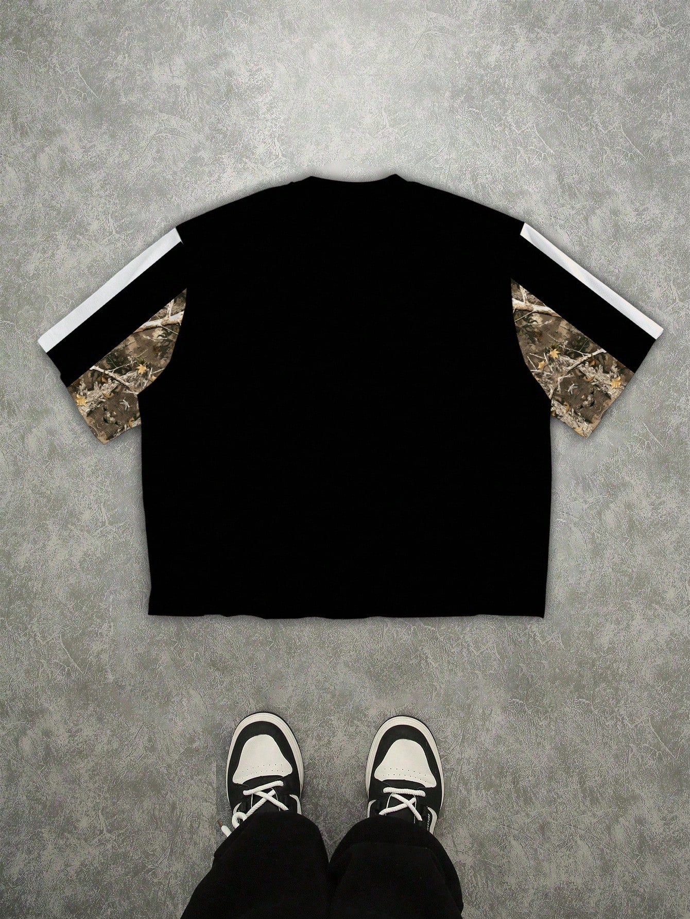 Boxy Cropped Black & White Camouflage Patchwork Jersey