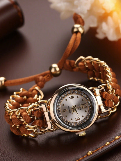 Elegant Rhinestone Bracelet Watch with Adjustable Strap