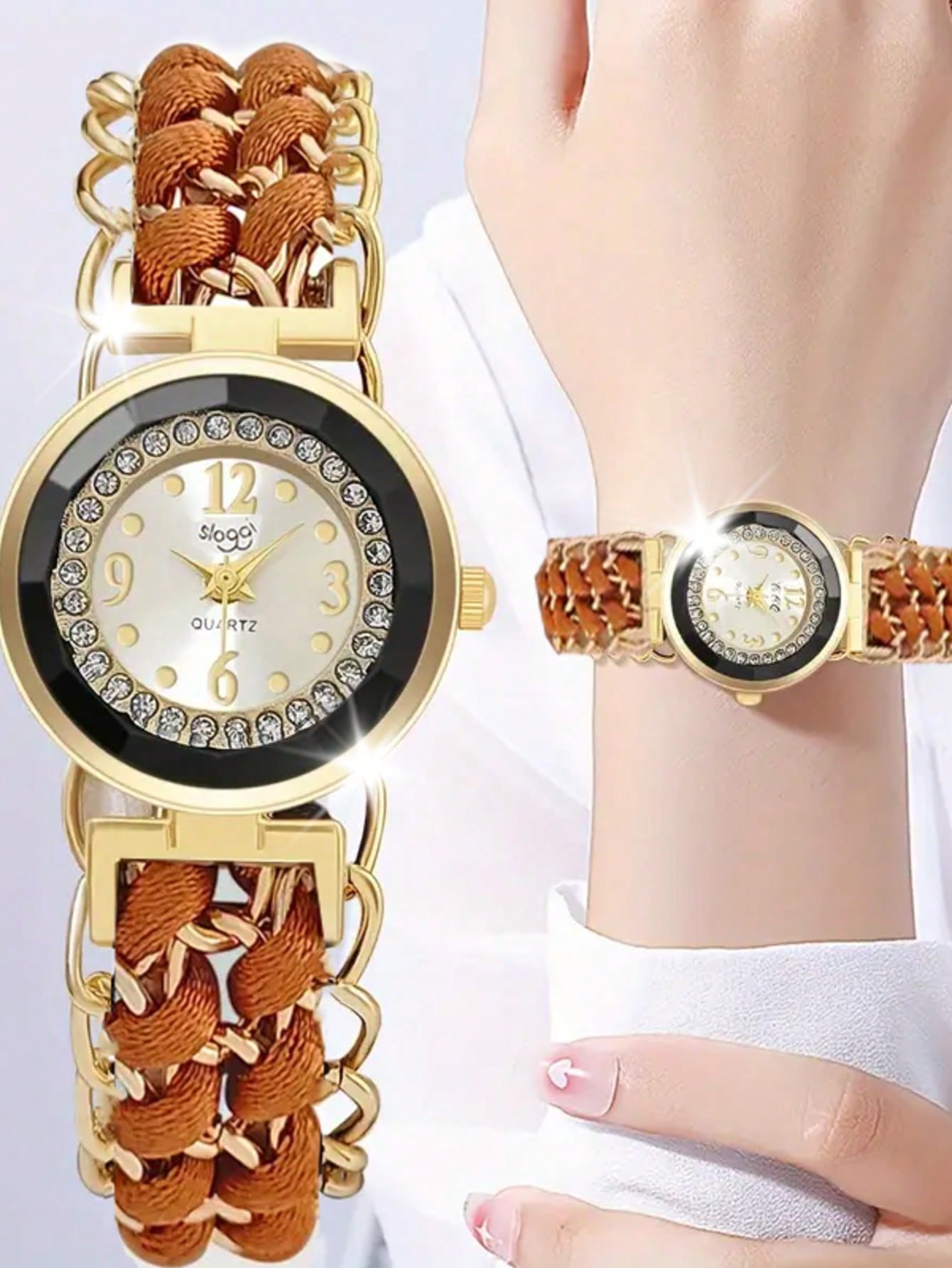 Elegant Rhinestone Bracelet Watch with Adjustable Strap