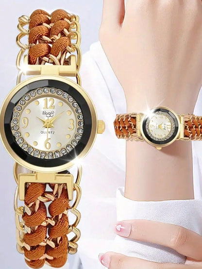 Elegant Rhinestone Bracelet Watch with Adjustable Strap
