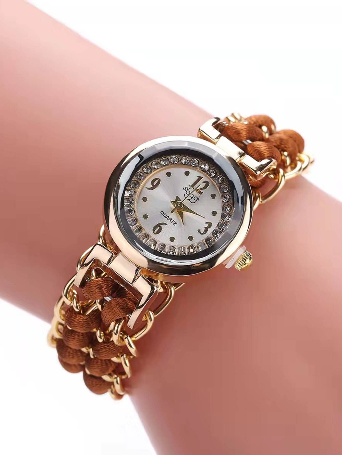 Elegant Rhinestone Bracelet Watch with Adjustable Strap