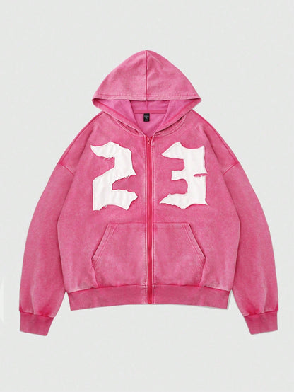 Vintage Pink Y2K Washed Graphic Embroidered Hoodie