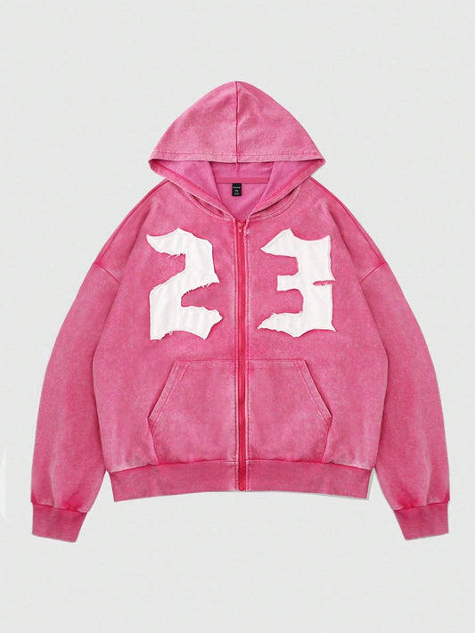 Vintage Pink Y2K Washed Graphic Embroidered Hoodie