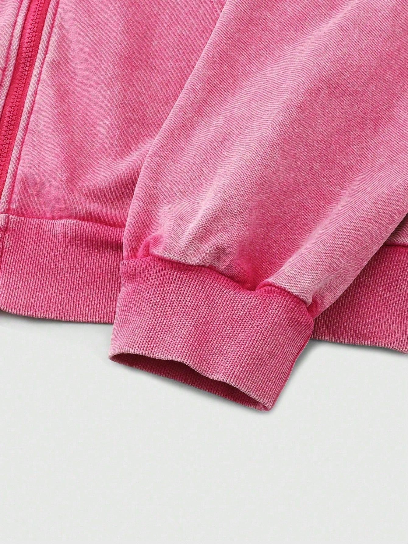 Vintage Pink Y2K Washed Graphic Embroidered Hoodie