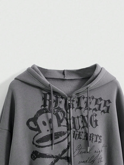 Paul Frank X ROMWE Y2K Monkey Zip Hoodie