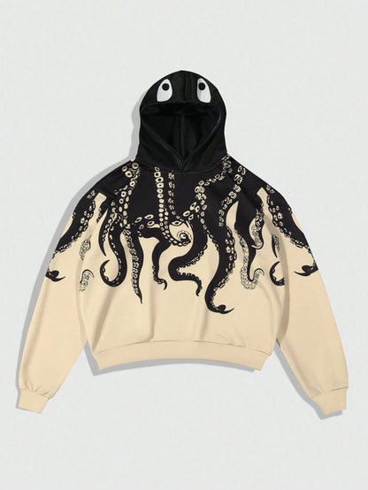 Men's Gothic Octopus Print Hooded Sweatshirt