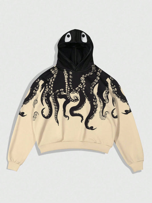 Men's Gothic Octopus Print Hooded Sweatshirt