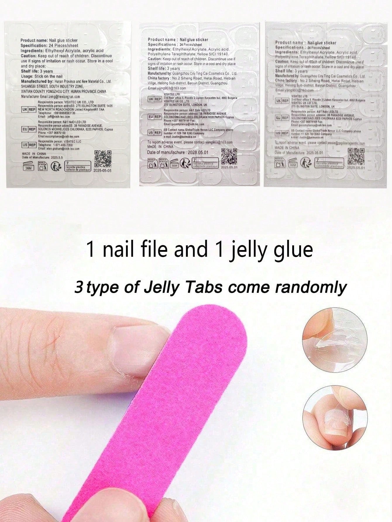 24pcs French Almond 3D Lemon & Blue Plaid Nails