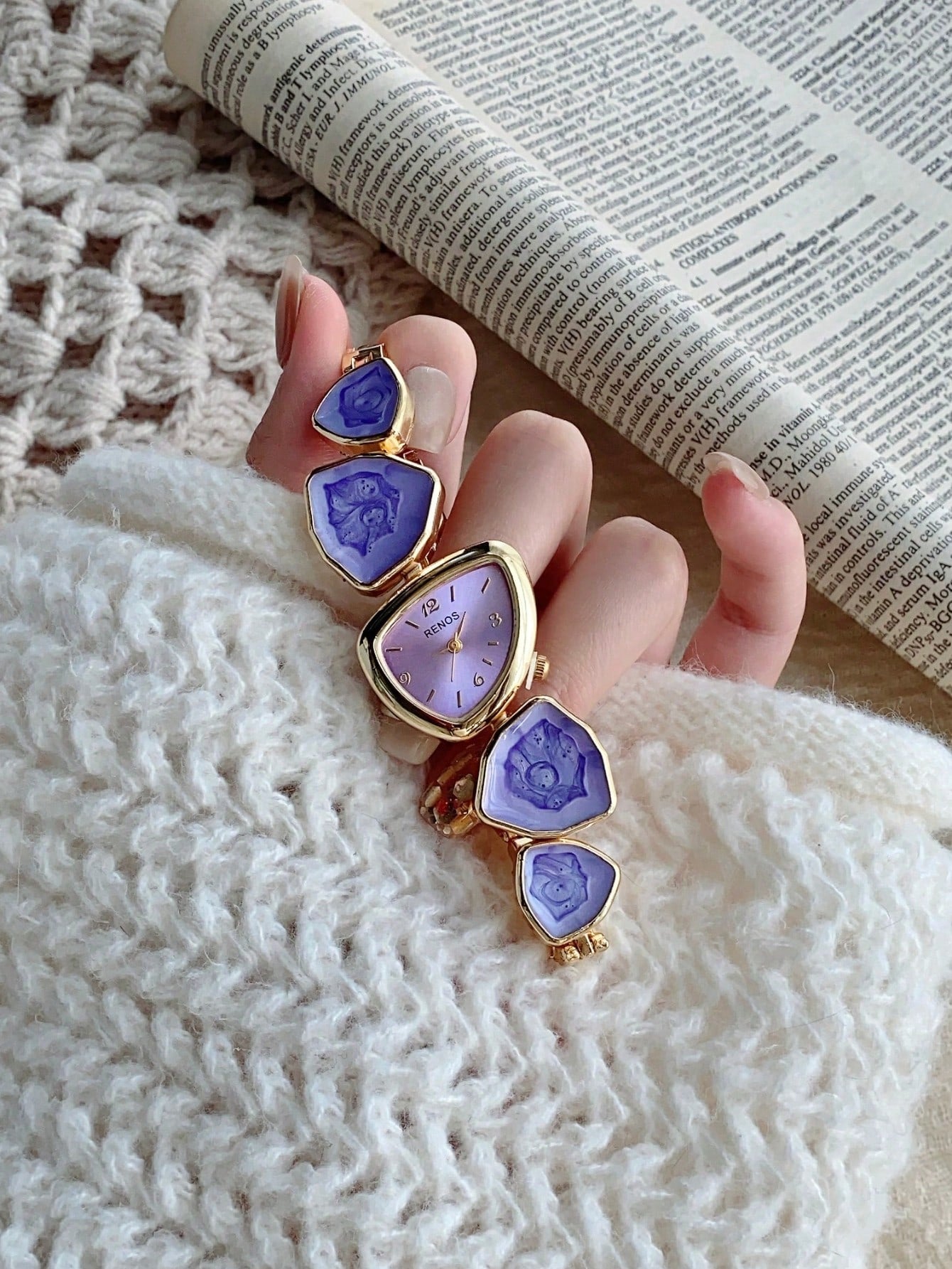 Gold Tone Asymmetric Bracelet Watch with Arabic Dial