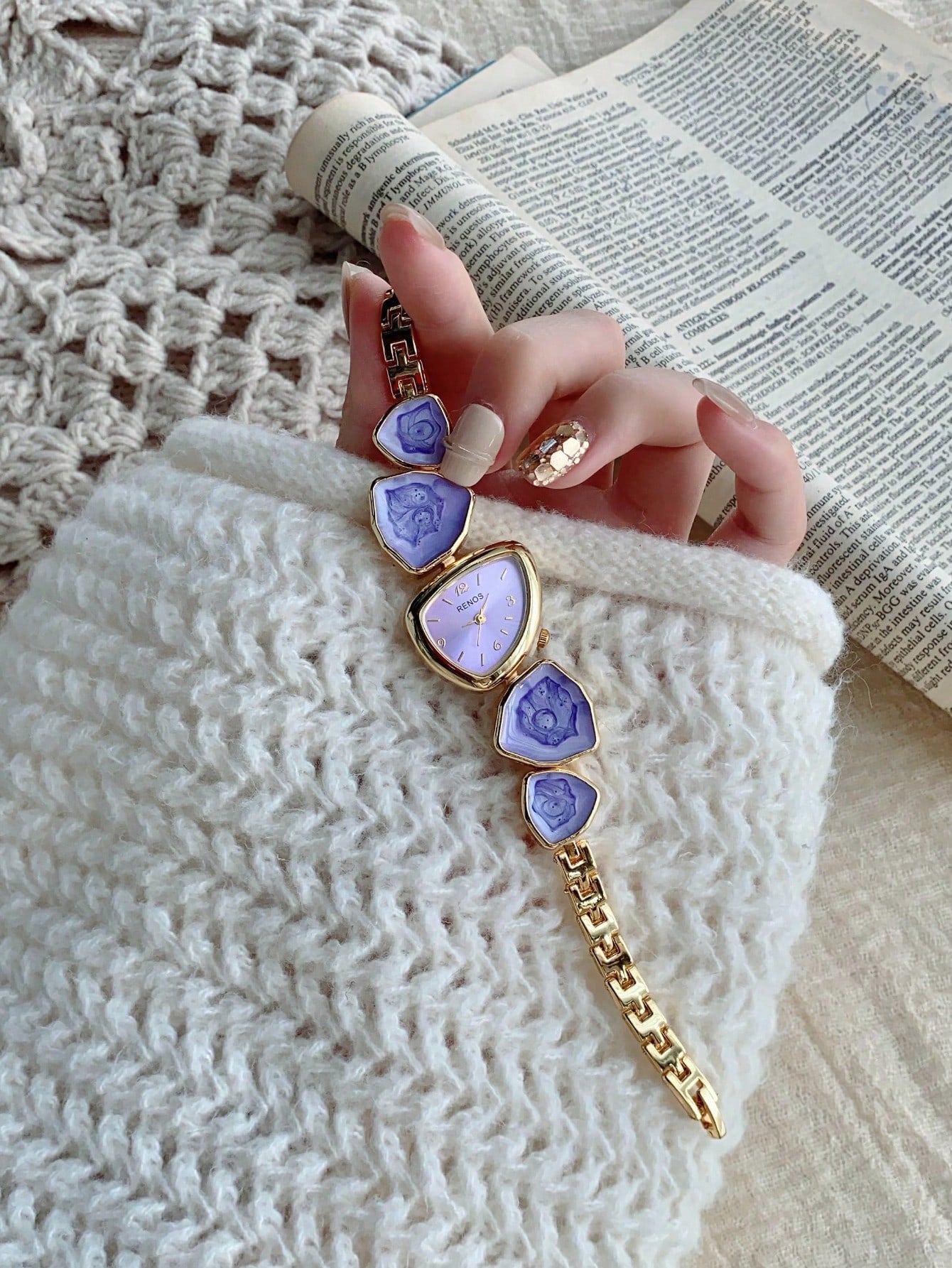 Gold Tone Asymmetric Bracelet Watch with Arabic Dial