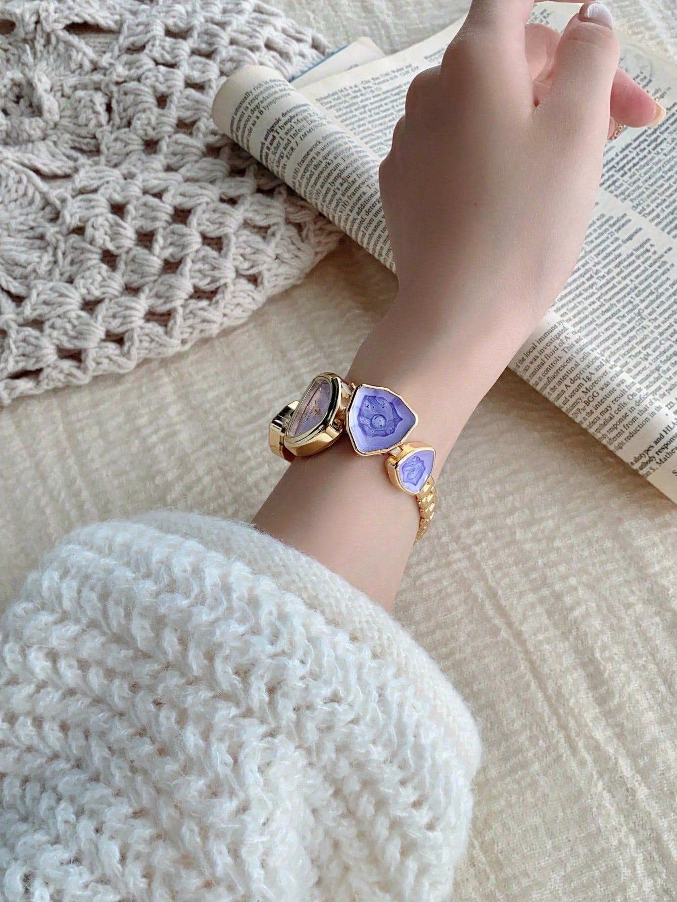 Gold Tone Asymmetric Bracelet Watch with Arabic Dial