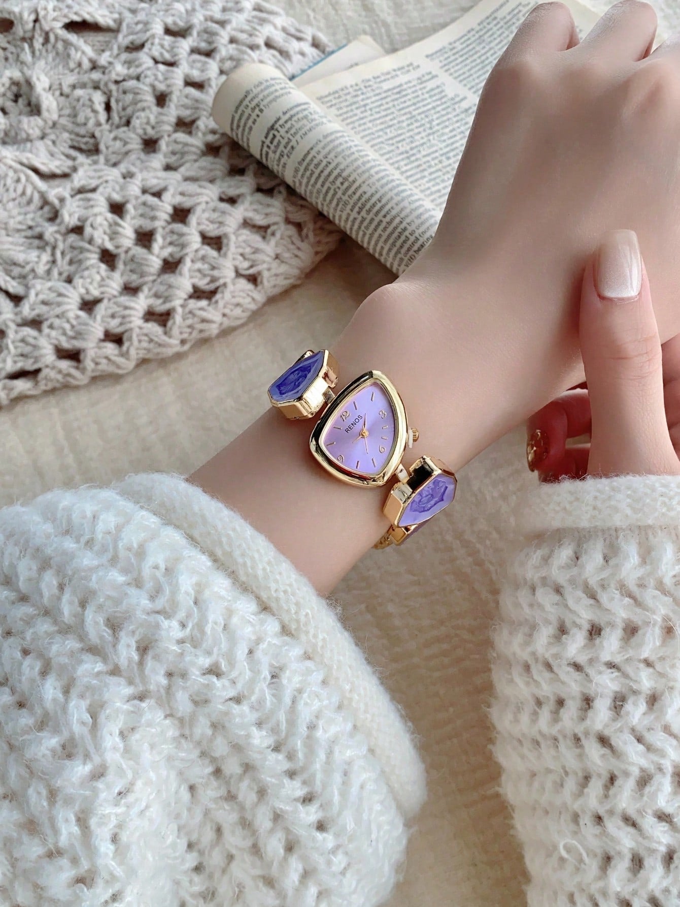 Gold Tone Asymmetric Bracelet Watch with Arabic Dial