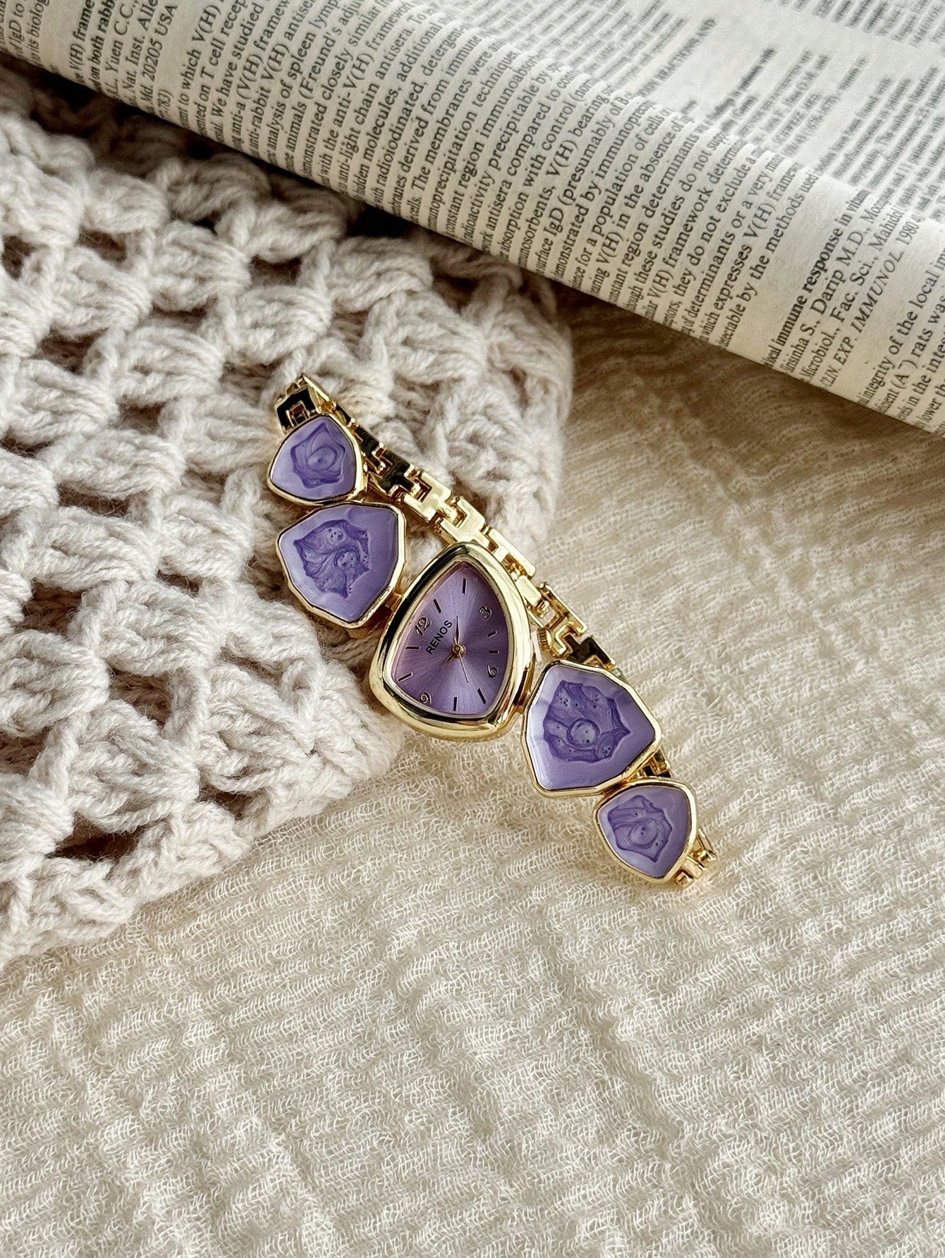 Gold Tone Asymmetric Bracelet Watch with Arabic Dial