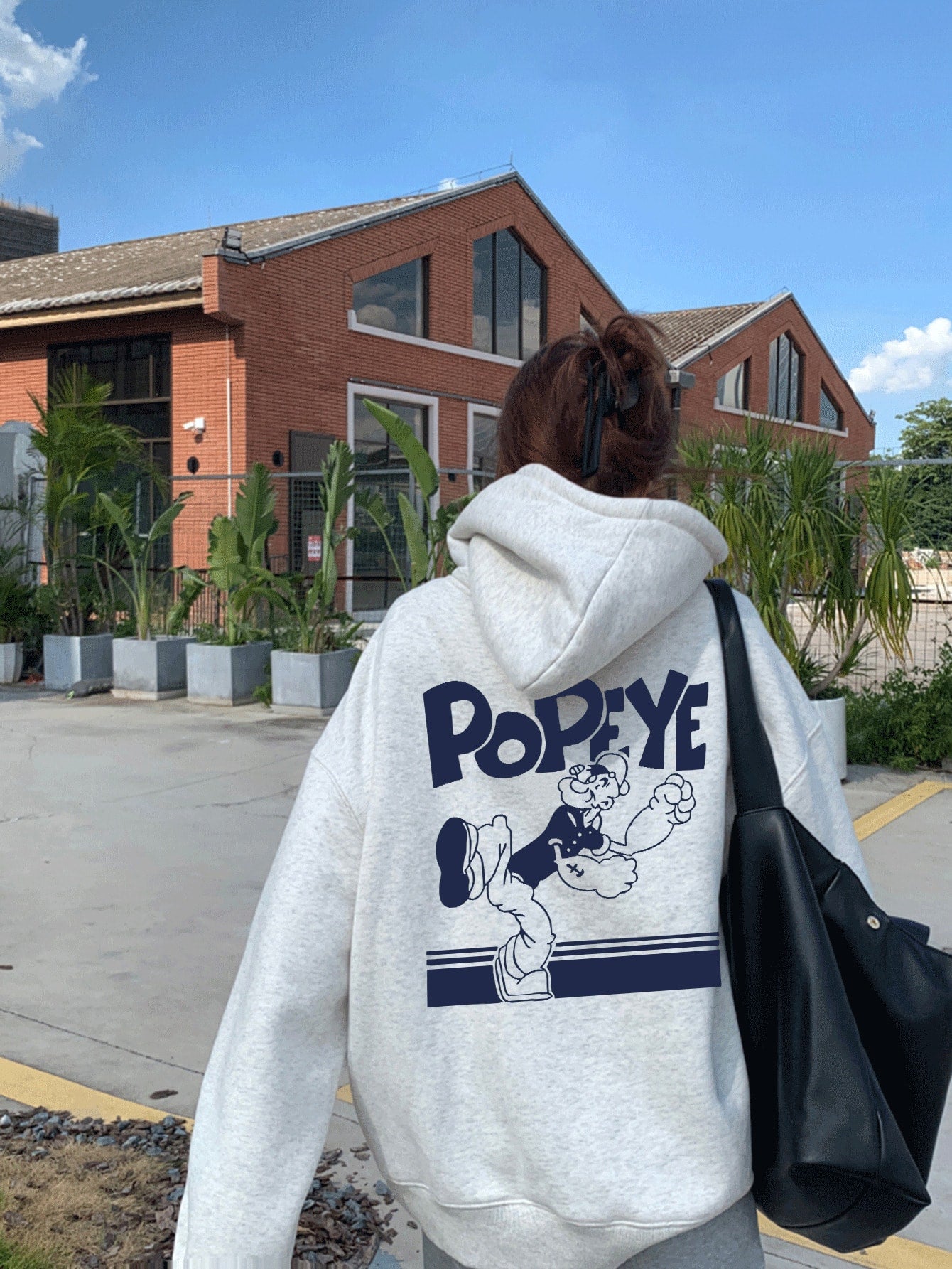 Slouchy Cartoon Gray Hoodie
