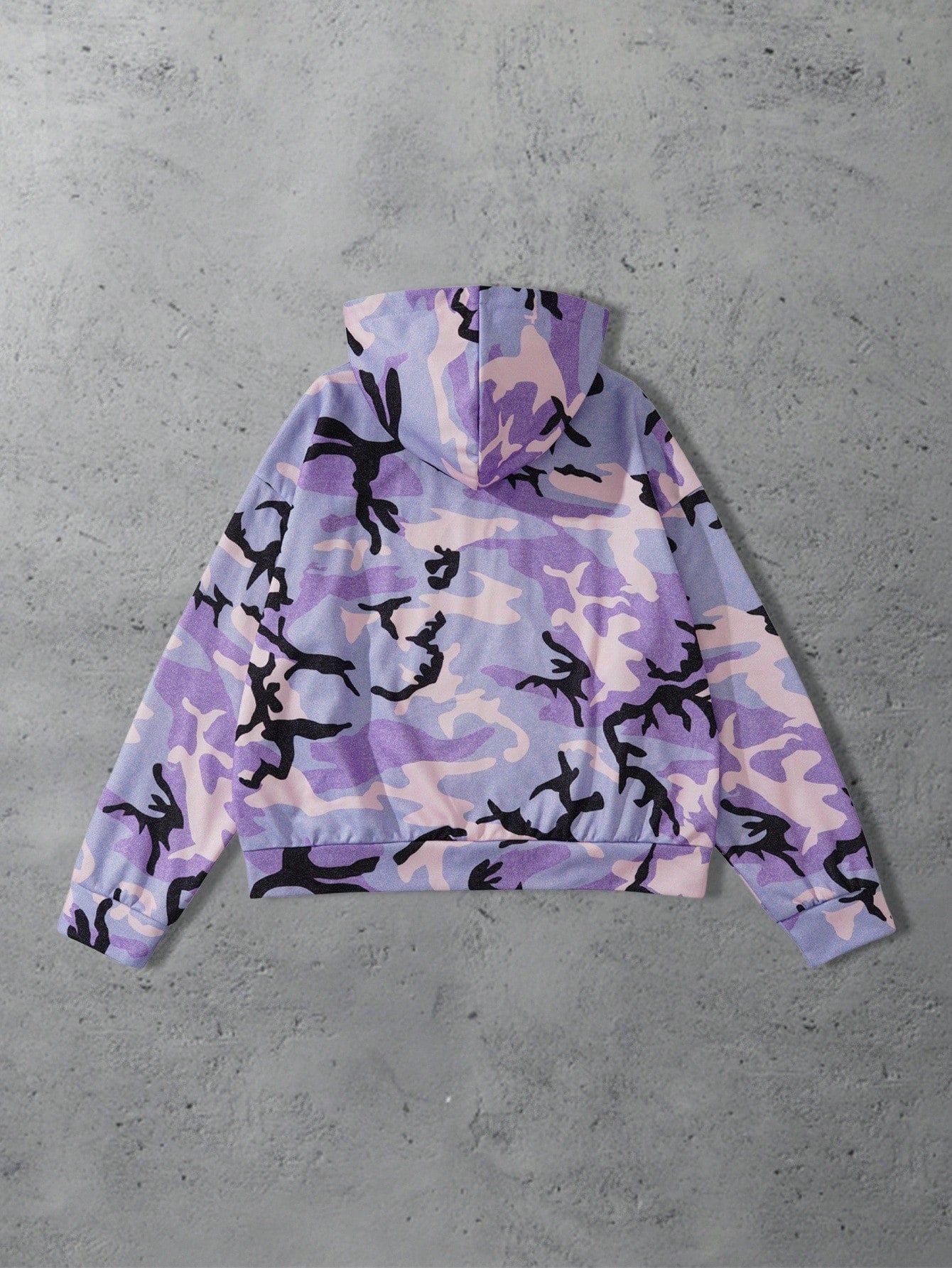 ROMWE Men Loose Zip-Up Camouflage Hoodie