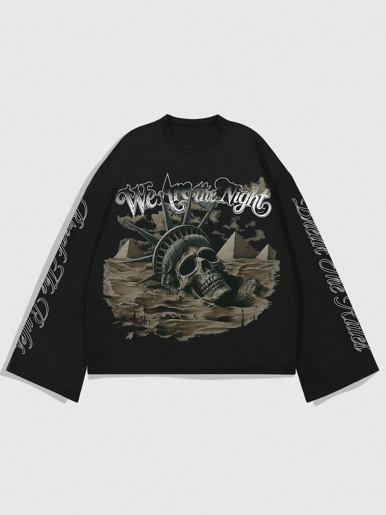 Men Creative Skull Graphic Loose Long Sleeve Tee