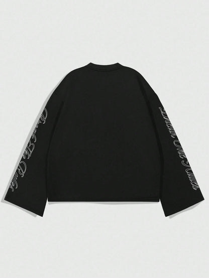Men Creative Skull Graphic Loose Long Sleeve Tee