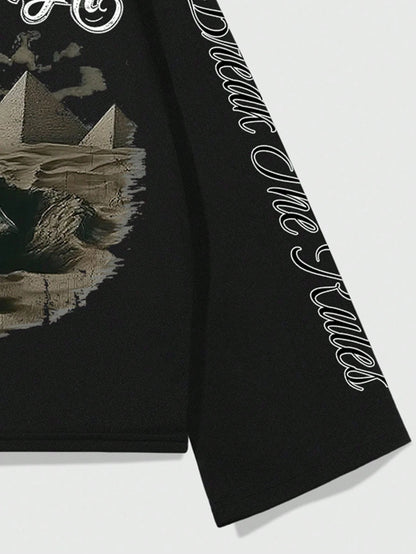 Men Creative Skull Graphic Loose Long Sleeve Tee