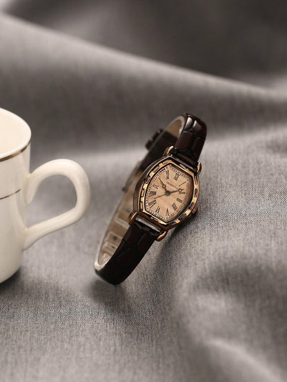 Minimalist Vintage Roman Numeral Leather Strap Watch