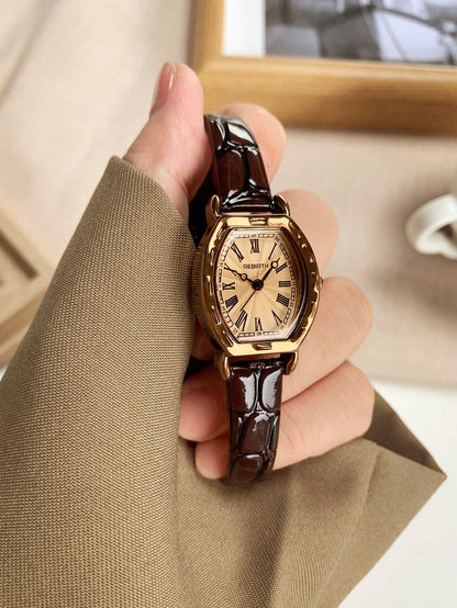 Minimalist Vintage Roman Numeral Leather Strap Watch