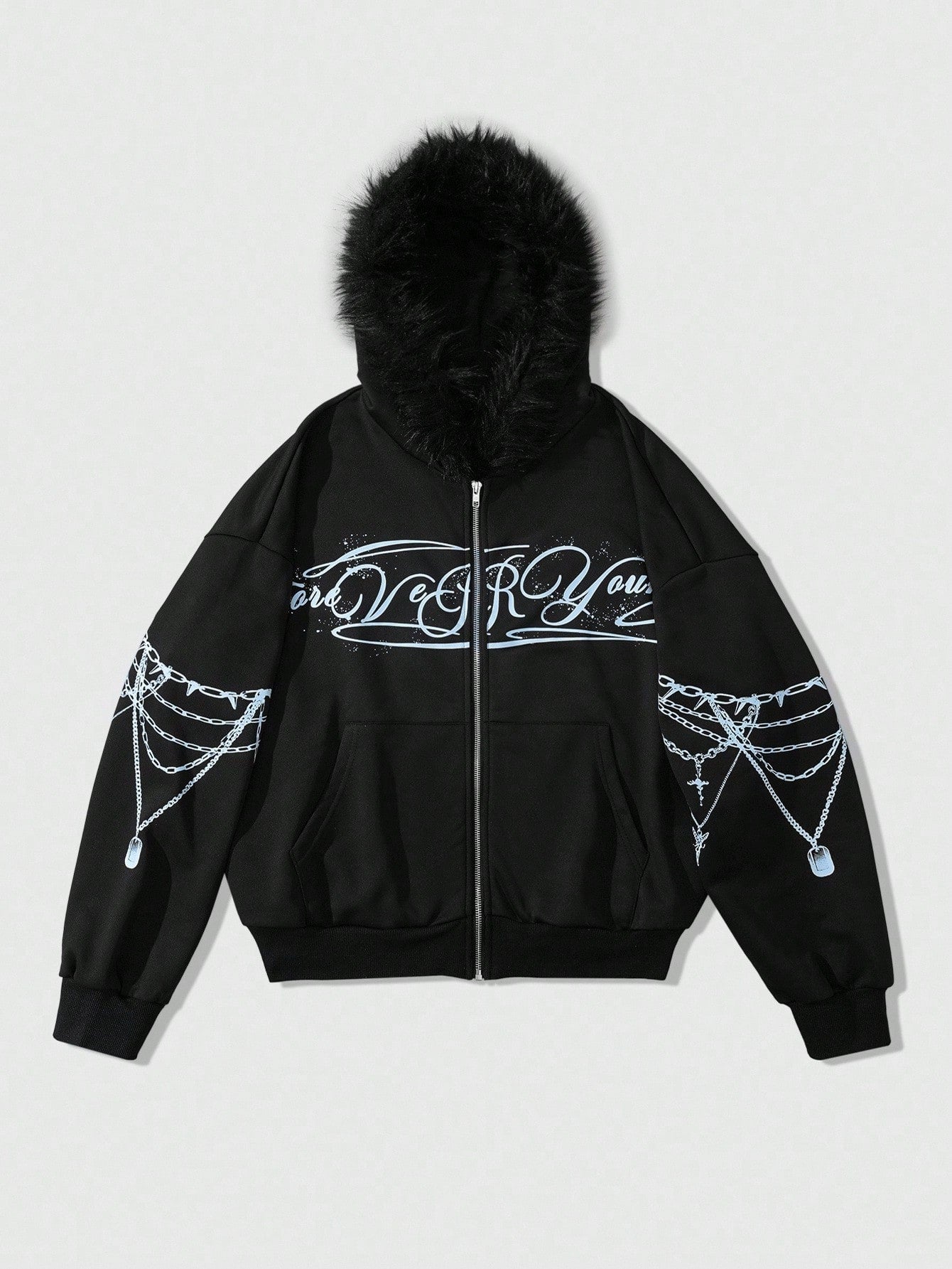 Men Letter Print Fleece Hoodie Sweatshirt